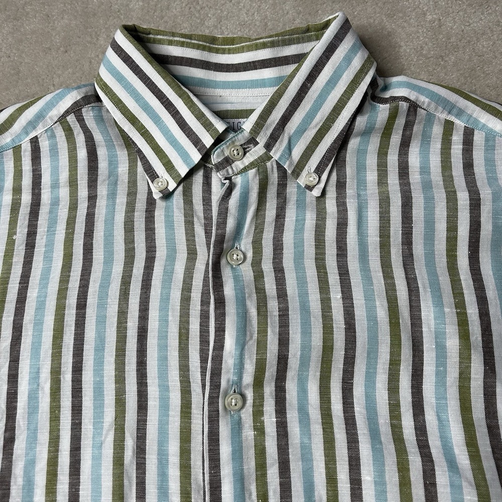 HADLEIGHS Shirt Mens 16.5/42 Linen Cotton Italy Striped Button Up Longsleeve